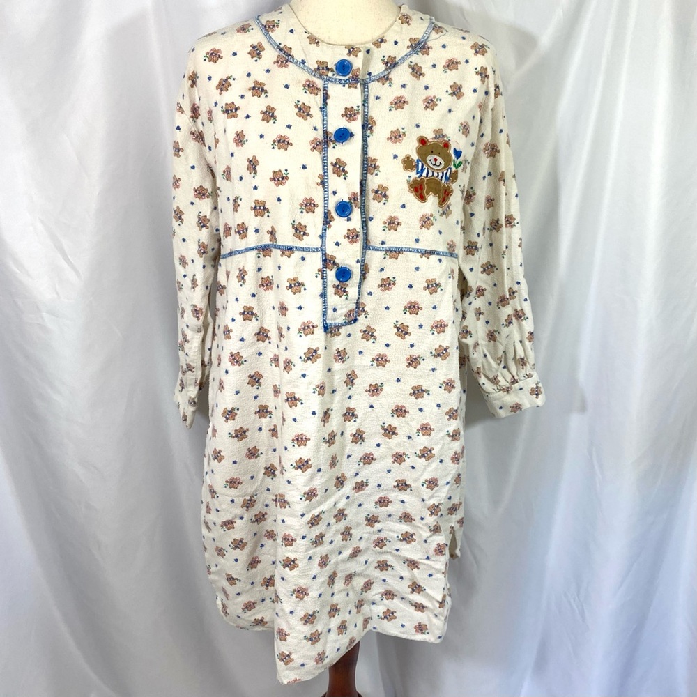 Vintage 90’s True Colors Teddy Bear Print Flannel Night Shirt Gown M L
